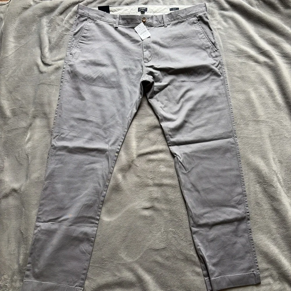 NWT J.Crew Pants Mens 38x32 Gray Slim Flex Chino Stretch Cotton Flat Front H3167